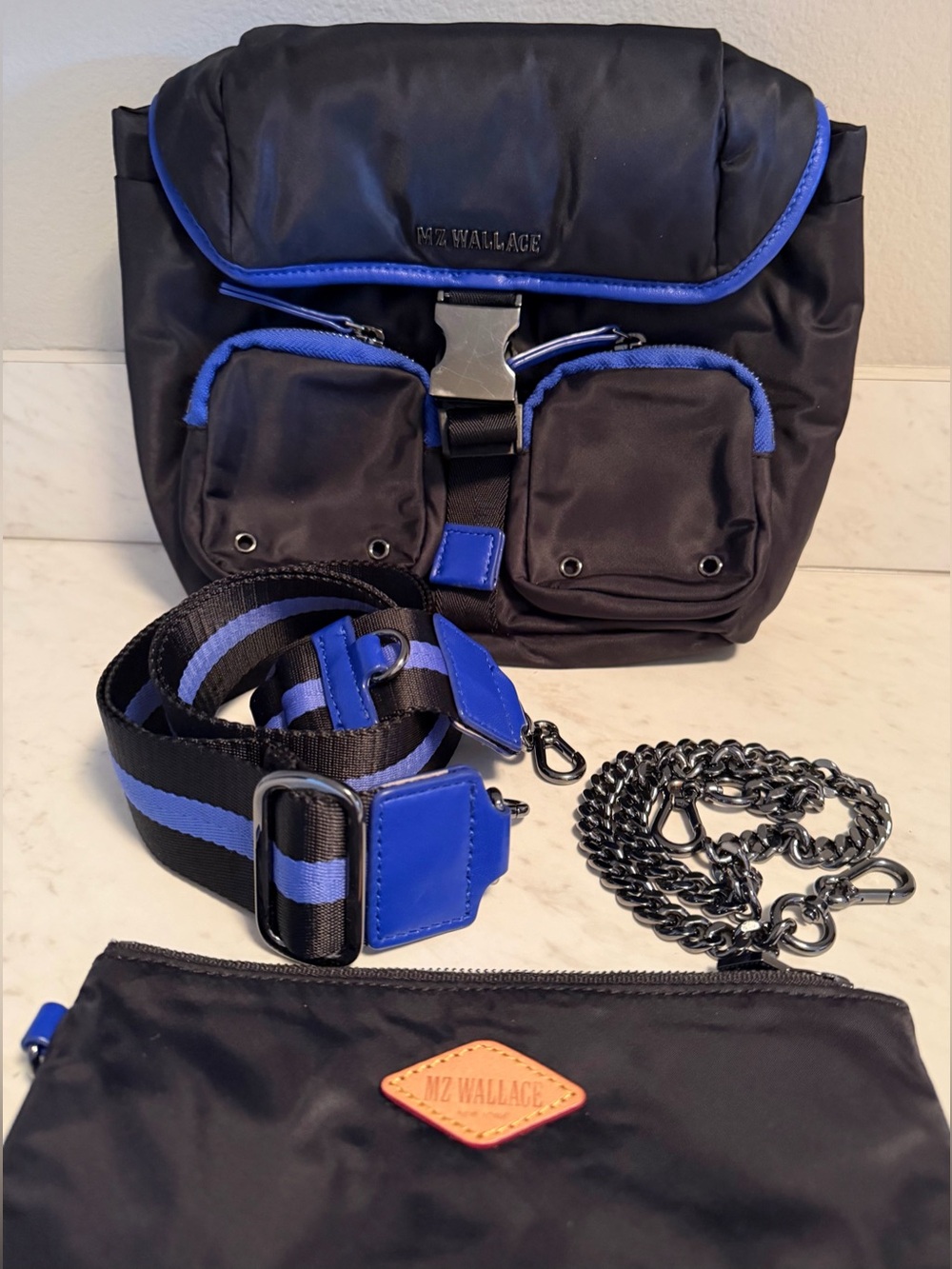 MZ Wallace Black and Blue Apex Crossbody bag